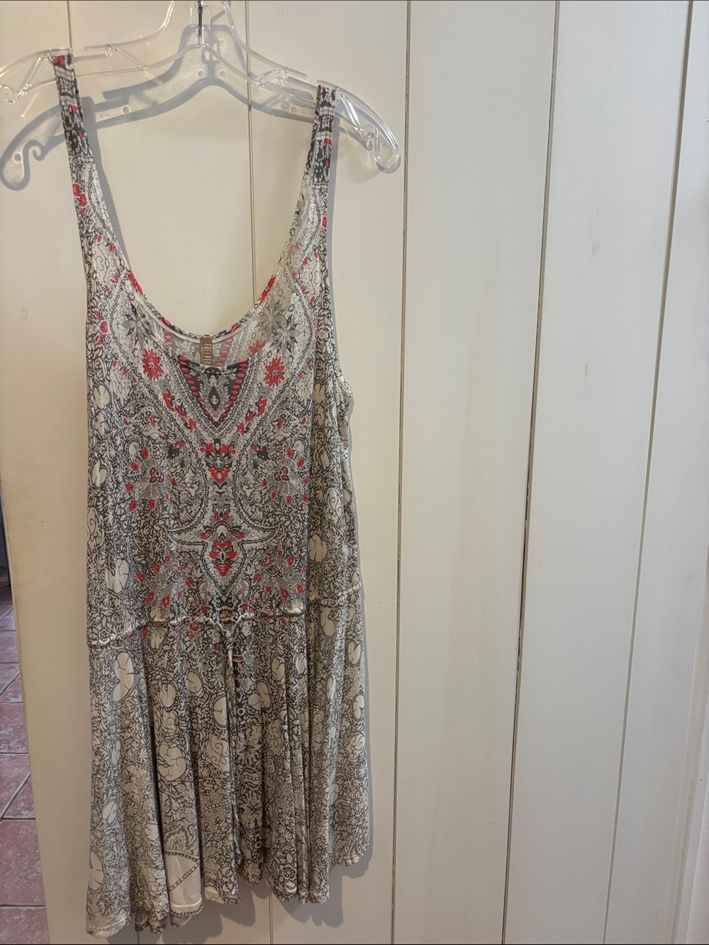 Free People White Mini Dress with Red Paisley Motif